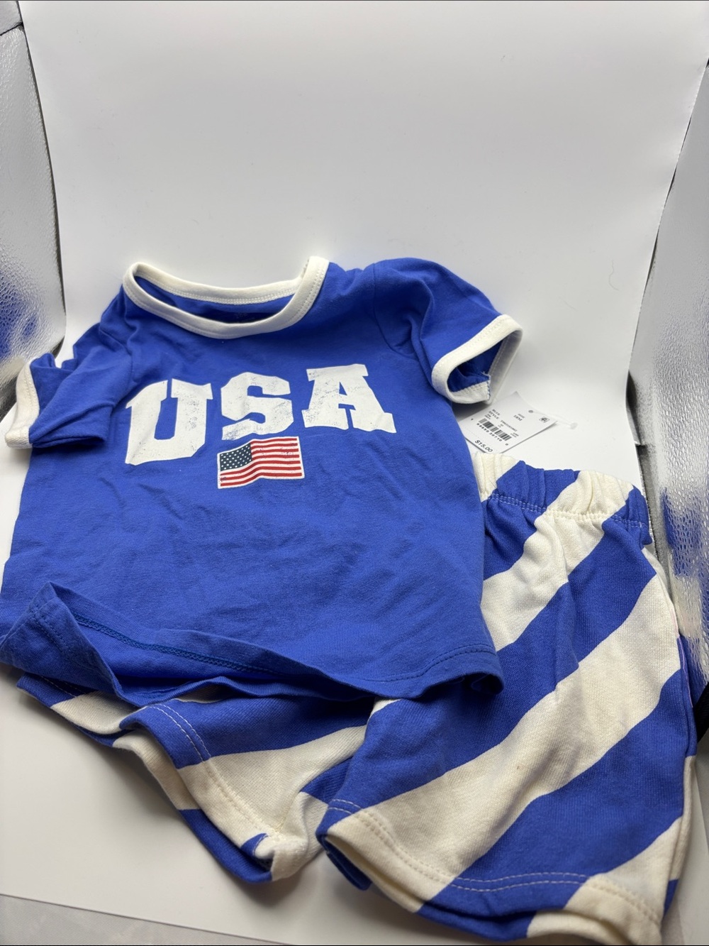 Source Unknown Blue & White USA Tee and Shorts Set